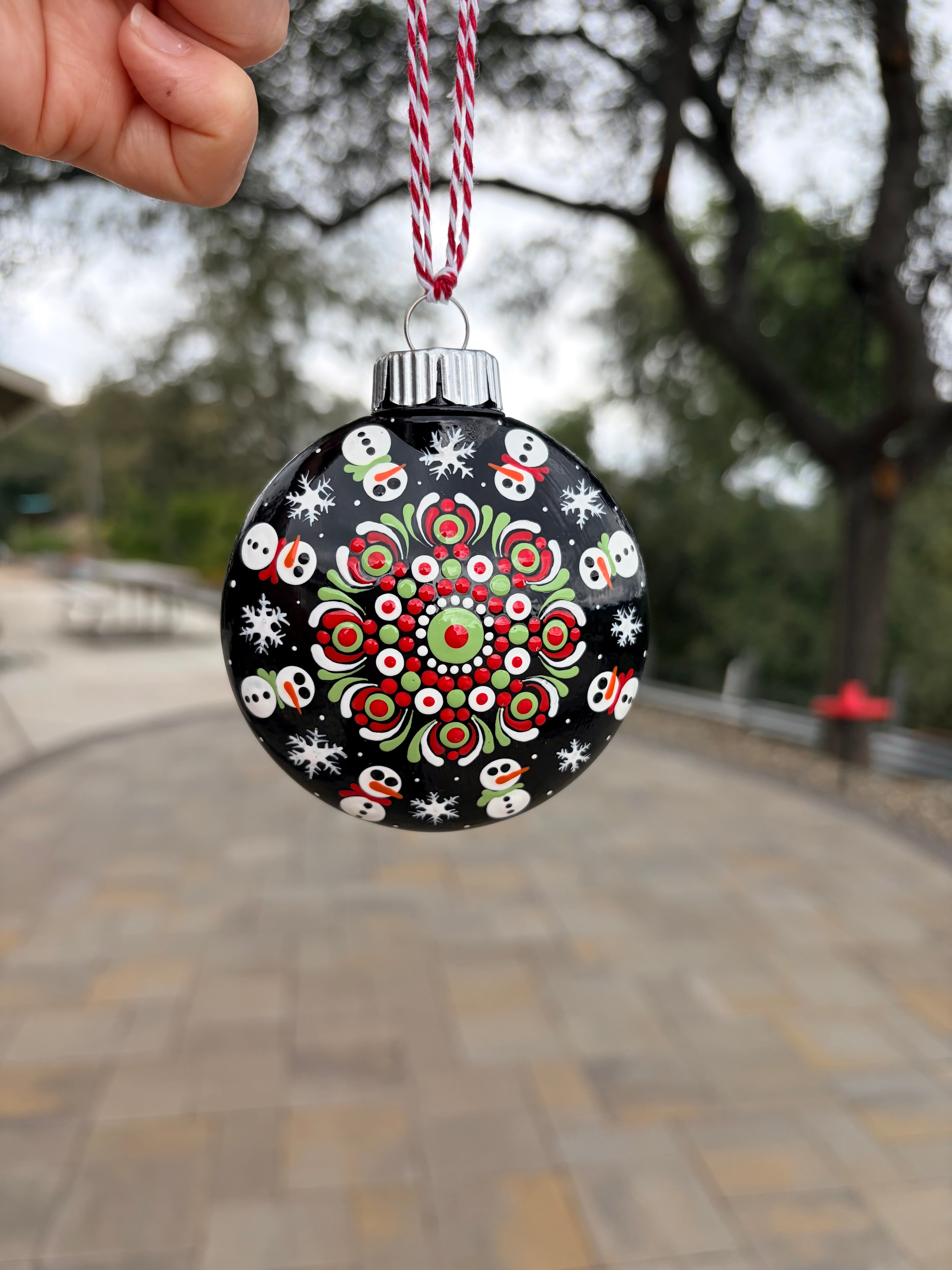 Mandala Hand Painted Snowman Ornament