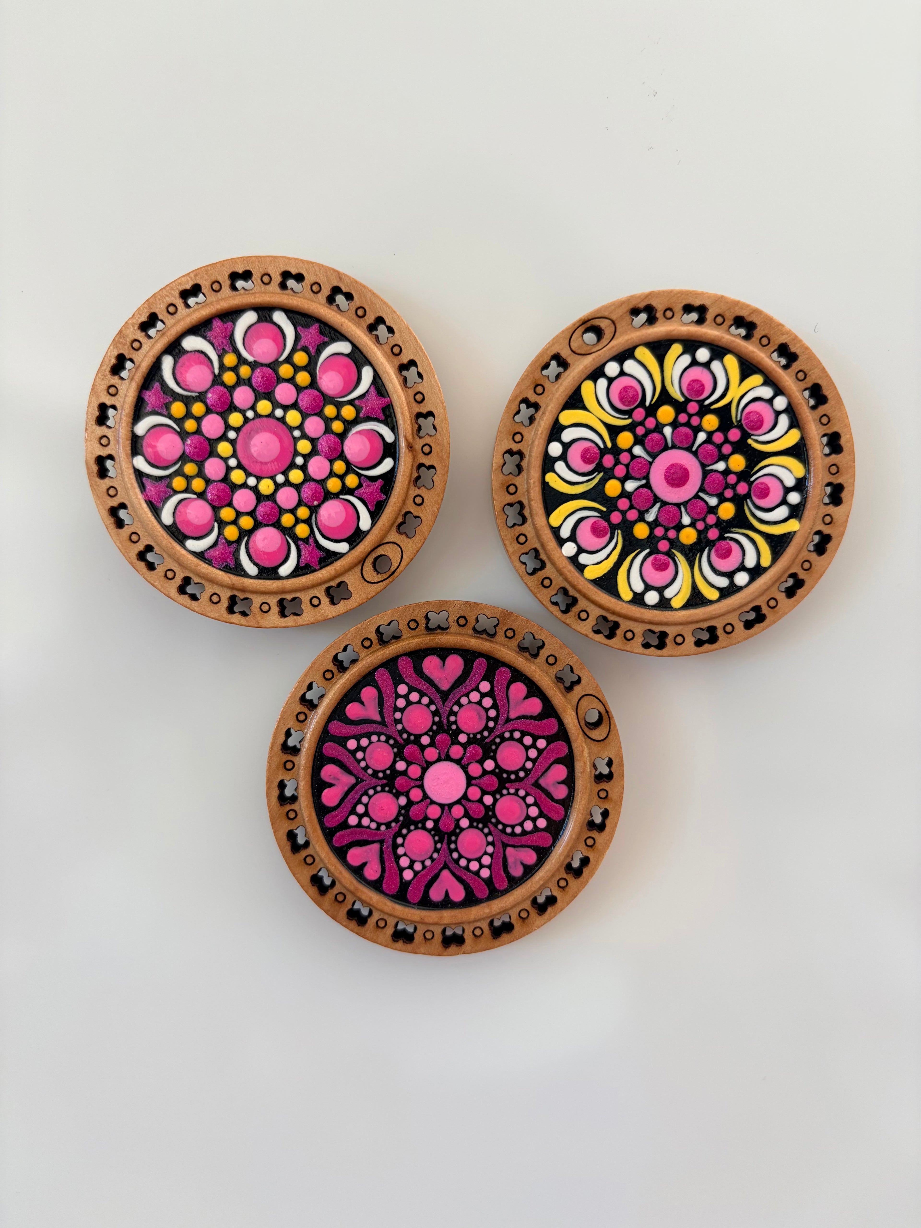 A set of 3 Hand Painted Magnets