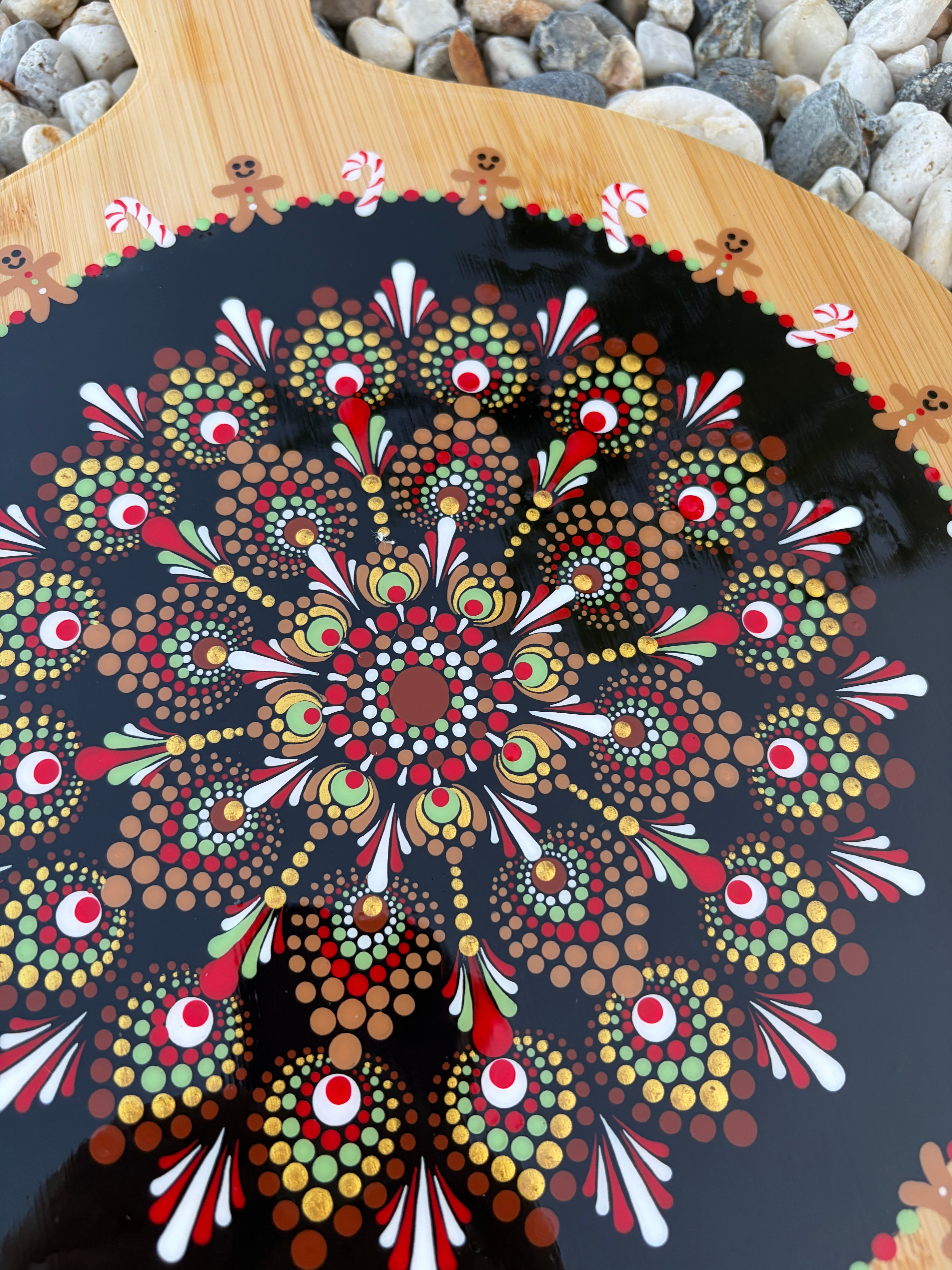 Hand Painted Mandala Christmas Ginger Bread Charcuterie Board