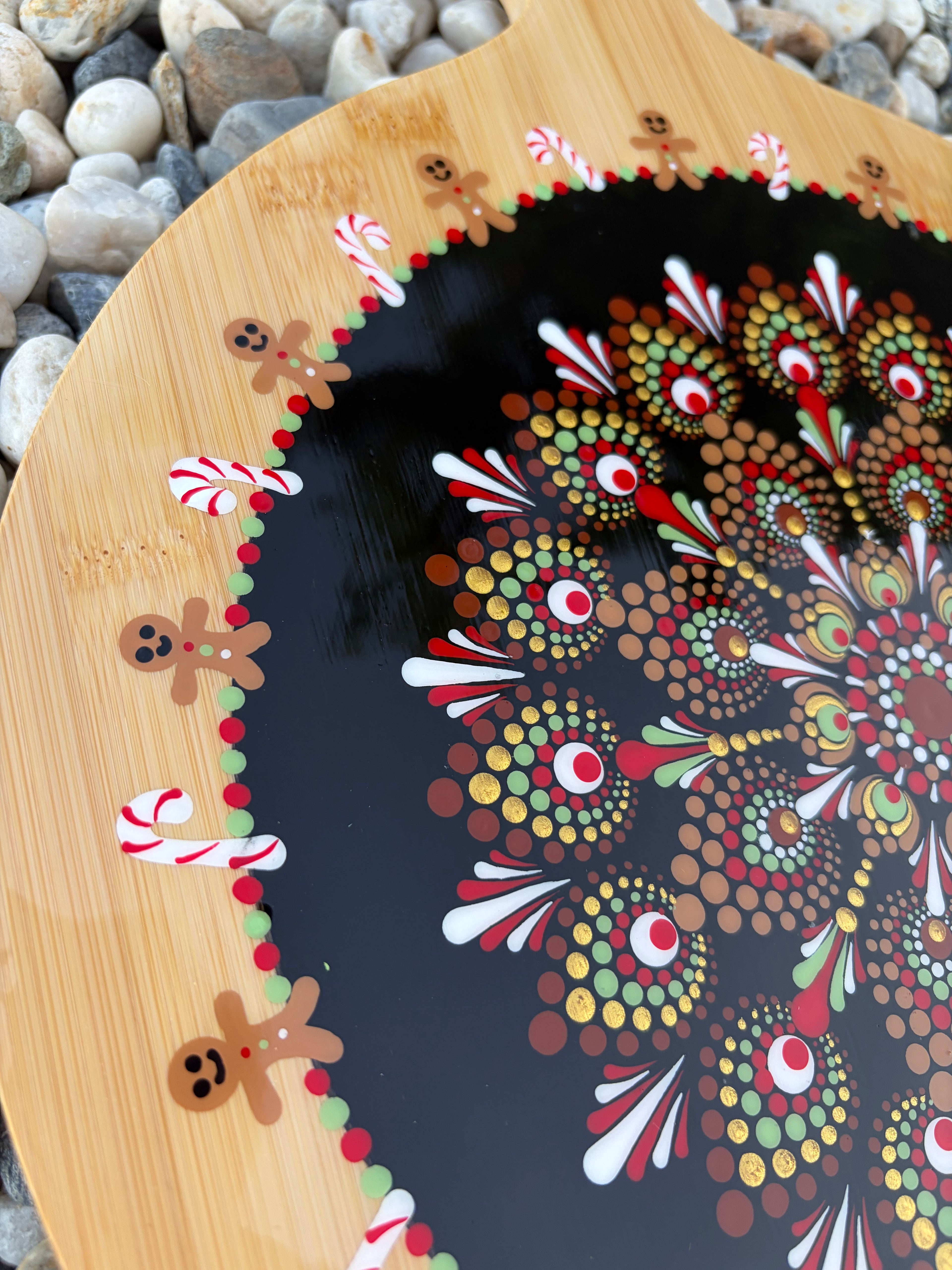 Hand Painted Mandala Christmas Ginger Bread Charcuterie Board