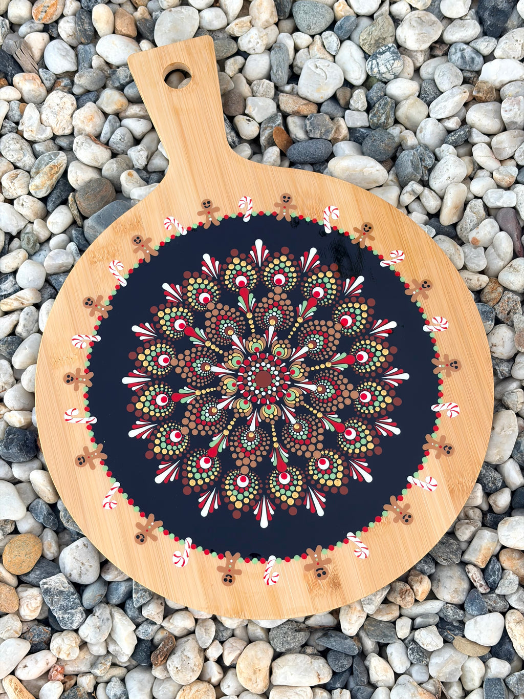 Hand Painted Mandala Christmas Ginger Bread Charcuterie Board
